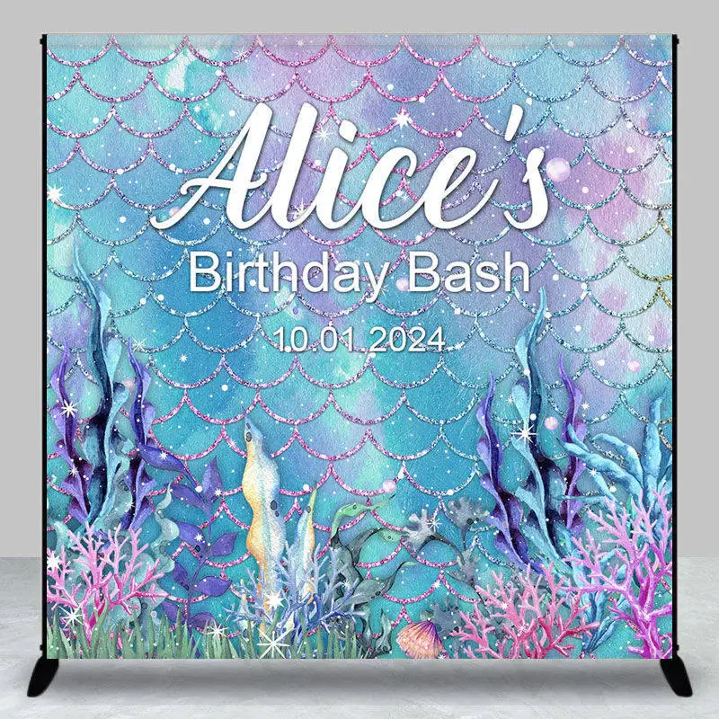 Personalized Undersea Mermaid Birthday Bash Backdrop - Aperturee