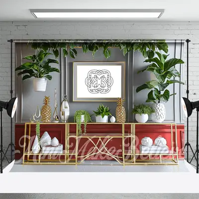Spring Gray Wall Green Plants Indoor Photo Backdrop - Aperturee