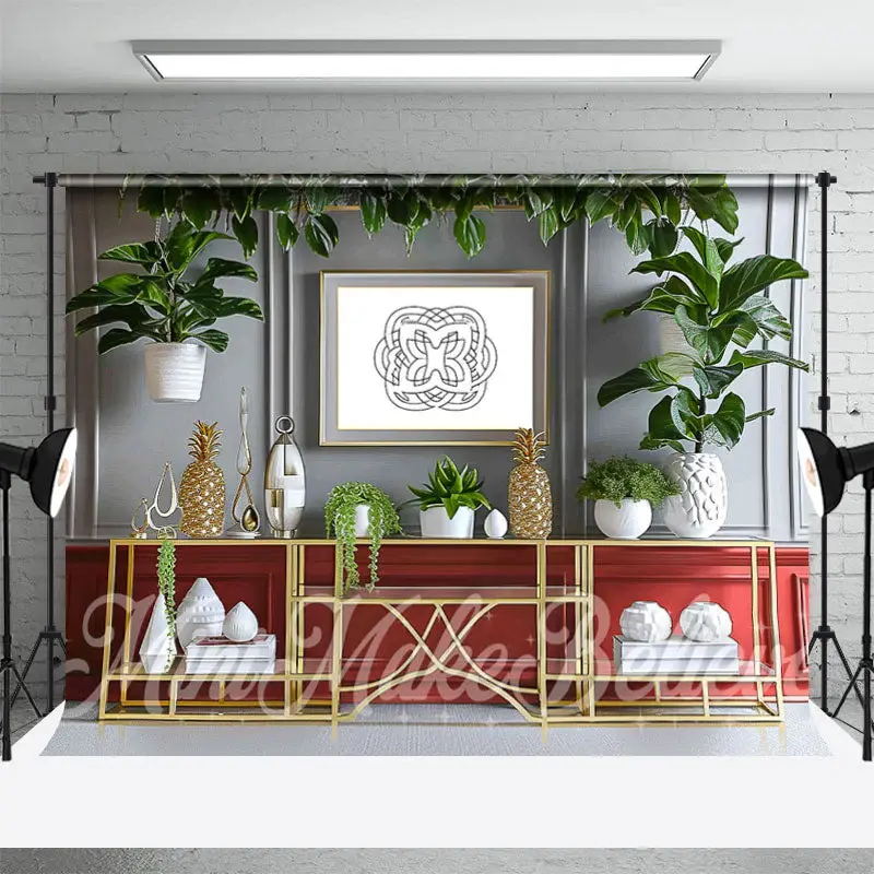 Spring Gray Wall Green Plants Indoor Photo Backdrop - Aperturee