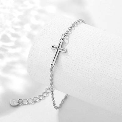 Stainless Steel Cross Link Bracelet with Cable Chains