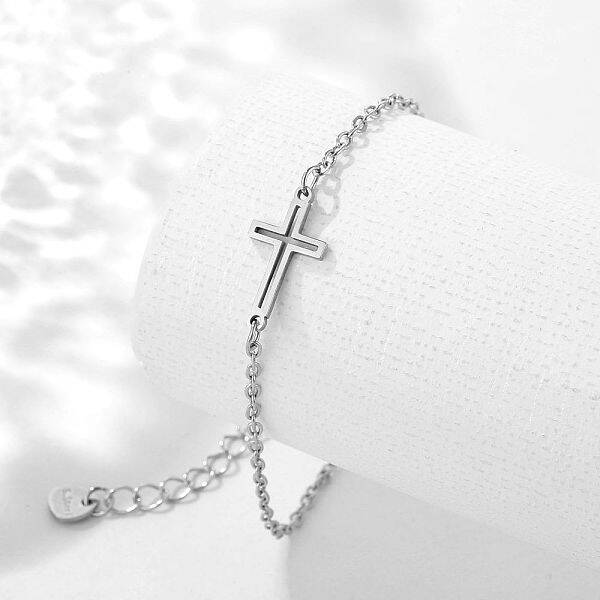 Stainless Steel Cross Link Bracelet with Cable Chains