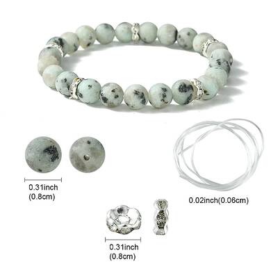 DIY Natural Sesame Jasper Round Beaded Stretch Bracelet Making Kit