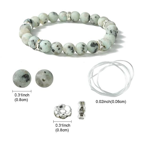 DIY Natural Sesame Jasper Round Beaded Stretch Bracelet Making Kit
