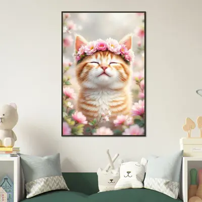 Blissful Bloom - Kitten with Flower Crown Framed Print