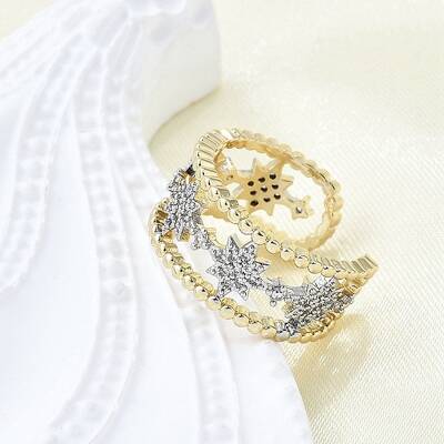 Brass Micro Pave Clear Cubic Zirconia Cuff Rings for Women