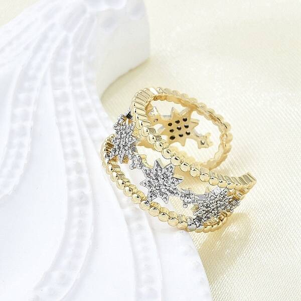 Brass Micro Pave Clear Cubic Zirconia Cuff Rings for Women