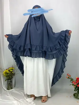 Women's Solid Color Ruffle Trim Chiffon Khimar, Modest Fashionable Hijab for Daily Wear, Women's Islamic Clothing for All Sea...