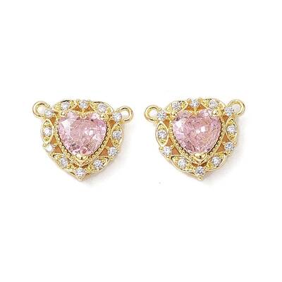 Rack Plating Brass Pave Misty Rose Cubic Zirconia Connector Charms