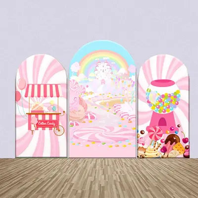 Pink Candyland Rainbow Birthday Arch Backdrop Kit - Aperturee