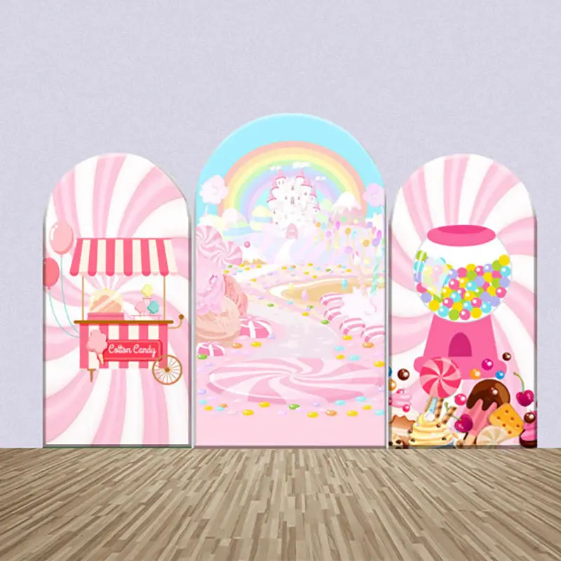 Pink Candyland Rainbow Birthday Arch Backdrop Kit - Aperturee