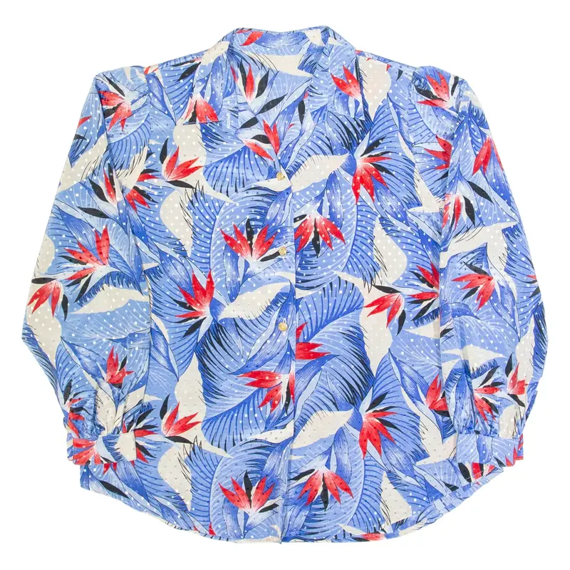 Womens Printed Blouse Blue Long Sleeve Floral L