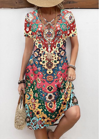 Modlily Rainbow Color Breathable Tribal Print A Line Dress - XXL