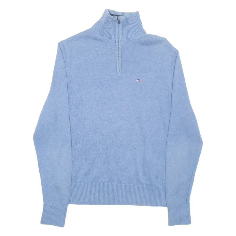 TOMMY HILFIGER Mens Jumper Blue 1/4 Zip Tight Knit XS