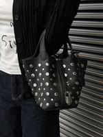 Women's Punk Inspired Studded Decor Handbag, Casual Versatile Handbag Satchel Purse With Lock Design, All-match Handbag For D...