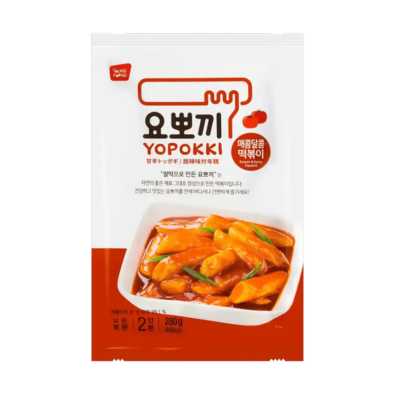 YOPOKKI Korean Instant Tteokbokki Rice Cake Sweet & Spicy Pouch 280g Convenience Food Asian Snack Chewy