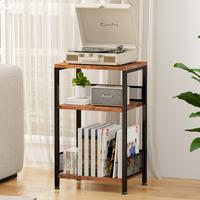 FLYCITY 3-layer Side Table, Bedside Table, Sofa Side Table, Record Player Stand for Living Room and Bedroom (Brown)