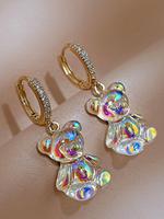 1 Pair Cute Bear Design Rhinestones Decor Dangle Earrings, Fashionable Earrings For Women, Girl's Temperament All-match Luxur...