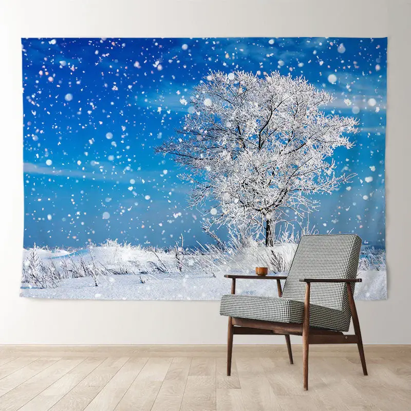 Aperturee Blue Sky Snowy Tree Winter Backdrop For Photo