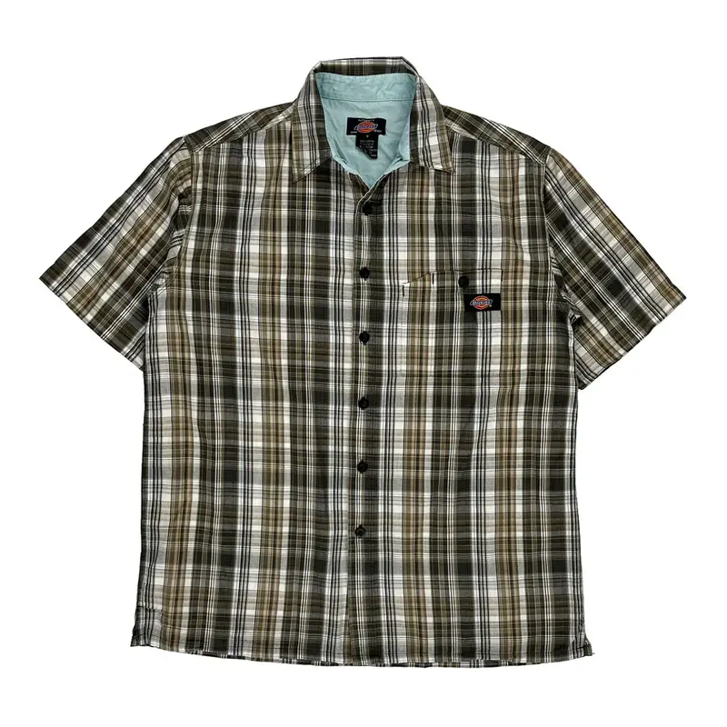 Dickies Checked Short Sleeve Shirt - Small Brown Cotton