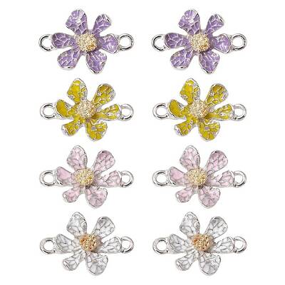 8Pcs 4 Colors Alloy Enamel Connector Charms