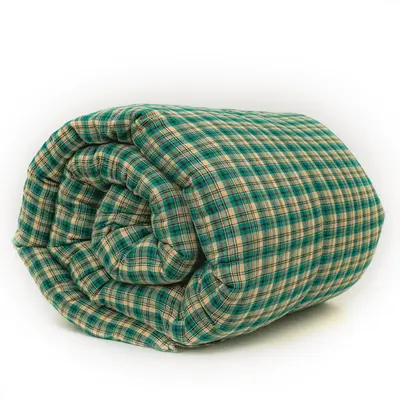Green Khaki Plaid Cotton Weighted Blanket