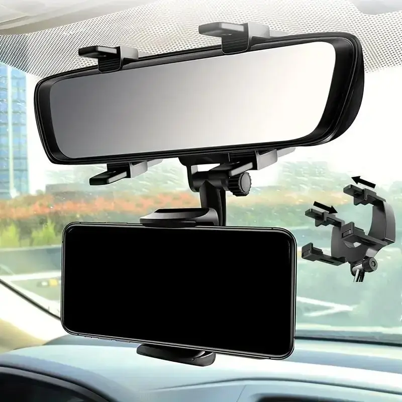 360 Rotation Car Rear View Mirror Mount Stand, Adjustable Car Mount Holder for Rear View Mirror, GPS Cell Phone Holder, Unive...