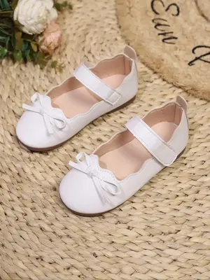 Girl's Solid Color Bowknot Design Flat Shoes, Casual Comfortable Mary Janes Flats for Daily Wear, Fashionable Shoes for Kids