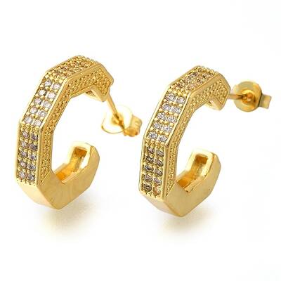 Rack Plating C-Shaped Brass Pave Clear Cubic Zirconia Stud Earrings