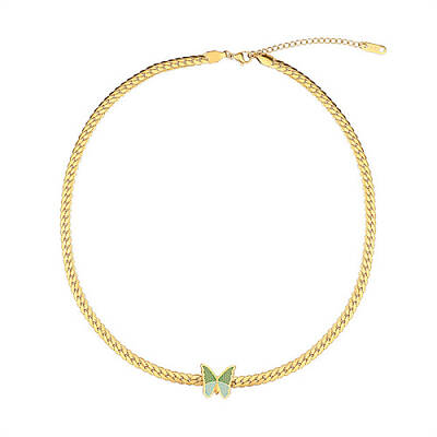 Stainless Steel Butterfly Pendant Necklace with Cuban Link Chains