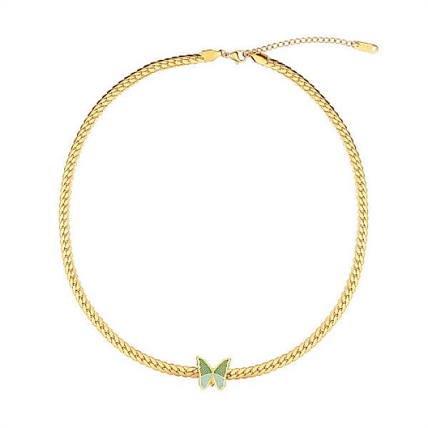 Stainless Steel Butterfly Pendant Necklace with Cuban Link Chains