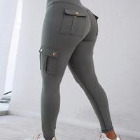 ChicMe Women's  Butt Lifting Leggings with Flap Pockets High Waist Tummy Control Workout Cargo Leggings Yoga Pants