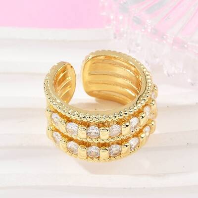 Brass Micro Pave Cubic Zirconia Cuff Rings