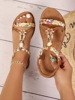 Women's Fashionable Ditsy Floral Pattern Braided Sandals, Boho Style Open Toe Slingback Sandals for Summer, Lightweight Breat...