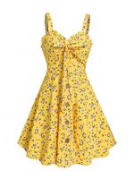 2025 Women's Summer Dresses Allover Floral Pattern Ruffle Bowknot Empire Waist Vacation Dress Sleeveless Mini A Line Dress