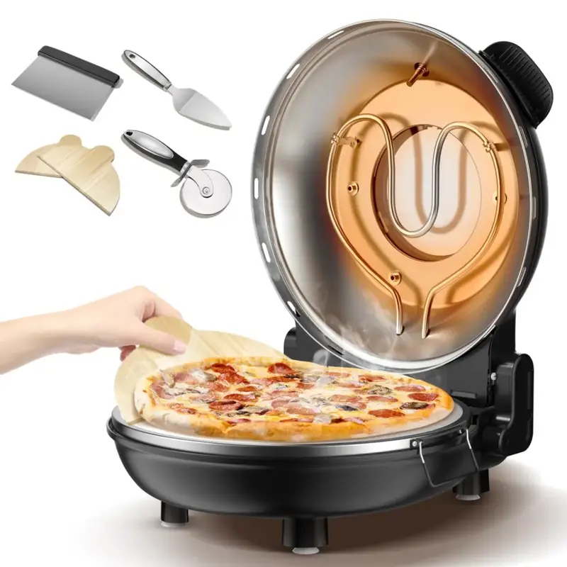 【US 2025 Deals For You Days】pizza maker Electric pizza oven outdoor and indoor portable, 12-Inch pizza stone heats to 800...