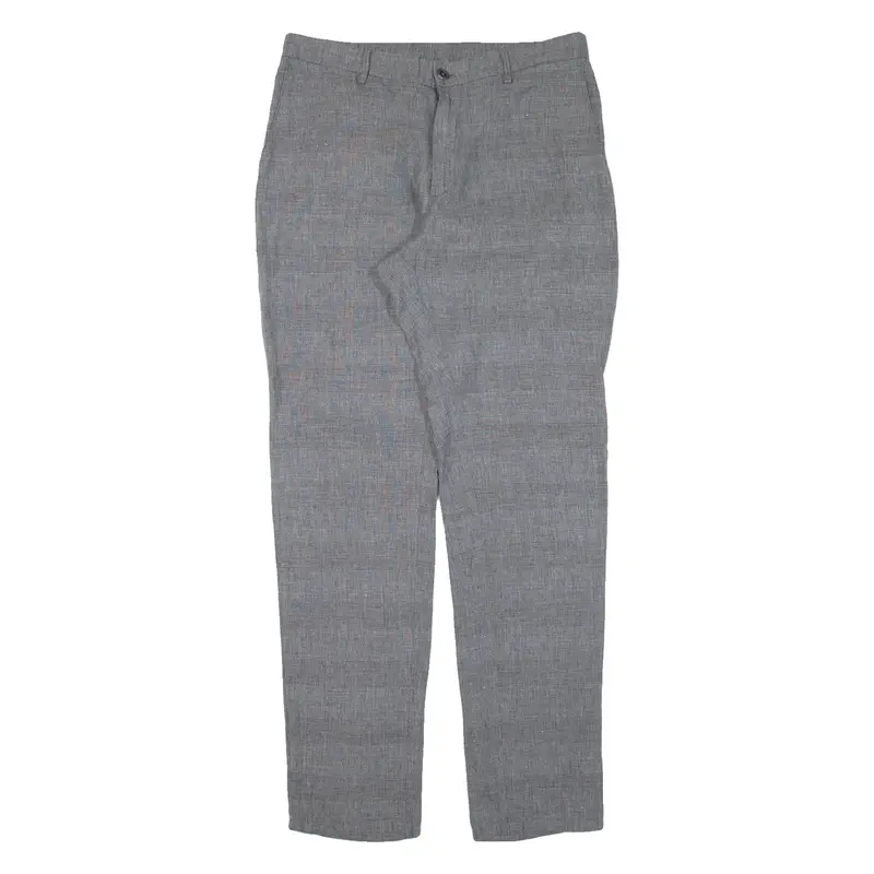 MASSIMO DUTTI Check Womens Trousers Grey Regular Tapered Linen W32 L32