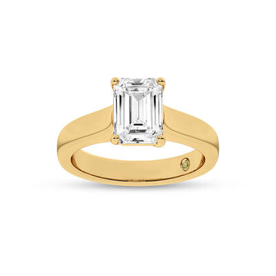 Bold Cross Prong Emerald Cut Lab Grown Diamond Solitaire Ring | 18K Yellow Gold 3 1/2 CT. TW.