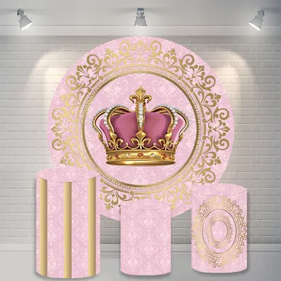 Aperturee Gold And Pink Crown Round Girls Birthday Backdrop Kit | Custom Round Backdrop | Custom Round Birthday Backdrop | Ro...