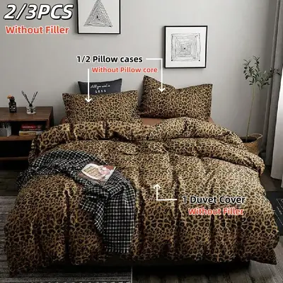 Leopard Print Bedding Set, 2/3 Counts/set Including 1 Count Duvet Cover & 1/2 Counts Pillowcase without Filler, Soft Comforta...