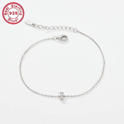 Anti-Tarnish Rhodium Plated 925 Sterling Silver Letter Cubic Zirconia Link Bracelets