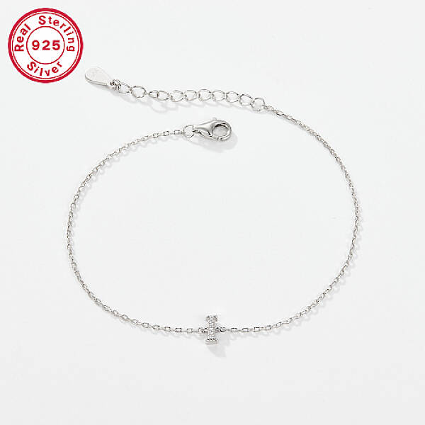 Anti-Tarnish Rhodium Plated 925 Sterling Silver Letter Cubic Zirconia Link Bracelets