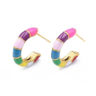 Enamel C-shape Stud Earrings