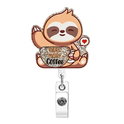 Acrylic Glitter Badge Holder, 1 Count Cute Retractable Badge Reel, Creative ID Badge Holder with Clip for Nurse Doctor Studen...