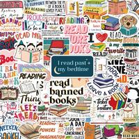 Reading Themed Sticker, 50pcs/set Cartoon Book Pattern Sticker, Room Decor, Decorative Sticker for Phone Case, Computer, Guit...