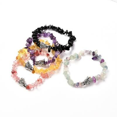 Natural & Synthetic Mixed Gemstone Stretch Bracelet for Men Women