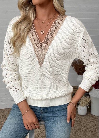 Modlily Beige Long Sleeve V Neck Sweater - S