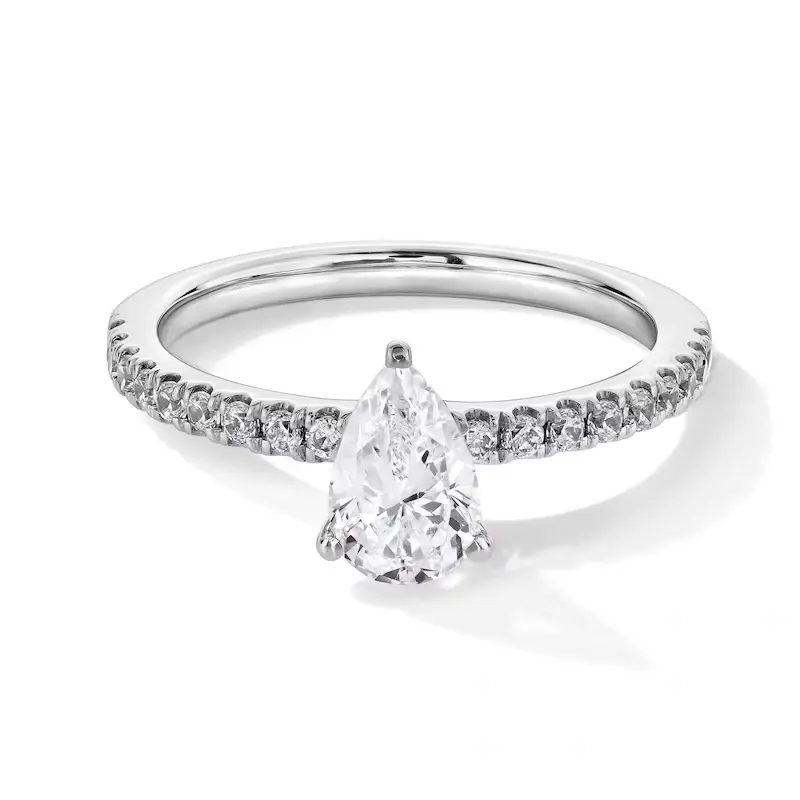 14K White Gold 1 to 3.5 CT.T.W. Pear Cut Lab Created Diamond Custom Engagement Ring 3EX IGI Certified