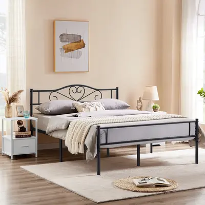VECELO Bed Frame Metal Platform Twin Full Queen Size with Headboard Steel Slat Support No Boxing Spring Needed Noise-Free Eas...