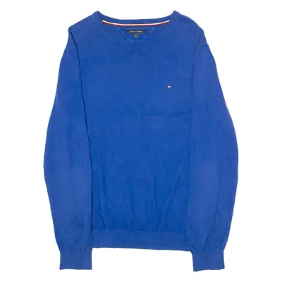 TOMMY HILFIGER Mens Jumper Blue Crew Neck Tight Knit L
