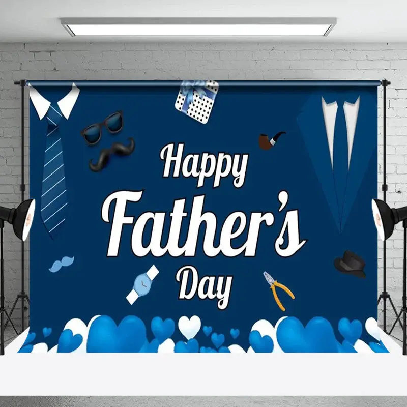 Navy Blue Tie Suit Gifts Happy Fathers Day Backdrop